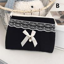 Black Lace Bow Makeup Bag Large Capacity Toiletry Bag Travel Cosmetic Organizer Cute Korean Portable Pouch For Women white
