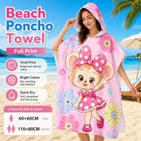 Kawaii Pink Mouse Hooded Beach Towel Poncho Flat Print Microfiber Changing Robe for Kids Adults Family Matching Swim Pool 60X60CM blue