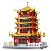 Yellow Crane Tower Building Blocks Set Chinese Architecture Model Compatible Bricks Collectible Display Gift Home Decor brown