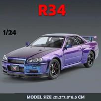 1:24 Skyline R34 Fast & Furious Alloy Car Model Sound Light Collective Miniature Voiture Diecast Toy Vehicle gray