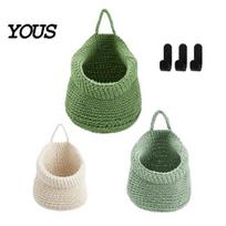 Dekoratyvinė kosmetikos laikymo priemonė 3 vnt. Austas sieninis maišelis, Natūralios medvilnės virvės vaisių krepšeliai, Minimalistinis kišeninis Boho daugiafunkcinis 3pcs gray