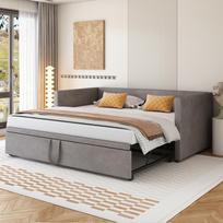 Apmuštas lovos ištraukiamasis miegamasis sofa 90/180*200 cm su groteliniais rėmais, daugiafunkcinė lova pagaminta iš odai draugiško aksomo audinio Pilka 213 x 188 x 74 cm pilka