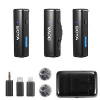 BOYA BOYALINK Wireless Lavalier Microphone for iPhoneAndroidCamera Vlog, All-in-One Lapel Dual Microphone System with Lightning & USB-C Inputs & Case