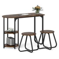Valgomojo stalas su kėdėmis, 3 dalių industrinis, 110x45x78 cm, rudas, mediena ir metalas