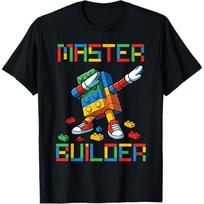Meistro statytojo marškinėliai Dabbing Blokeliai Plytos Statyba Vaikams Berniukams T-shirt XXXL juoda