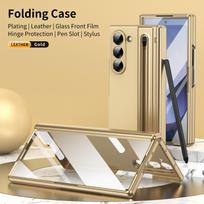 For Samsung Galaxy Z Fold 7 Leather Phone Case With Hinge Protection, Z Fold 6 Case With Front Screen Film Protector+Pen For Samsung Z Fold 7 auksas