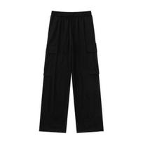 Vyriškos krovininės kelnės elastingas juosmuo Laisvos plačios kojos Vienspalvės kelių kišenės Retro tiesios gilios tarpvietės Minkštos kvėpuojančios vyriškos keturių sezonų ilgos kelnės L juoda