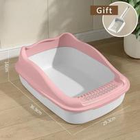 Cat Toilet Anti-Splash Litter Box and Bedpan Pet Sandbox for Kitties Simple Cleaning Safe Practical Essential Pet Cat Supplies (Pink,S 37x30x16cm) rožinė
