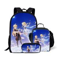 Classic Popular Novelty Funny Genshin Impact 3D Print 3pcs/Set pupil School Bags Laptop Daypack Backpack Lunch bag Pencil Case blue