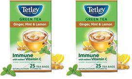 Tetley žaliosios arbatos maišeliai, imbiero, mėtų ir citrinų skonio, 25 arbatos maišeliai (Pakuotėje 2 vnt) brown