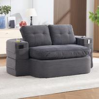 2-in-1 miegojimo kėdė, veliūrinė, sofa su atlošo reguliavimo funkcija, suspausta grindų sofa, reguliuojami porankiai, 2 puodelių laikikliai, atlošas, gili sėdynė, tamsiai pilka tamsiai pilka spalva