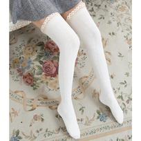 Japanese Lace Trim Thigh High Over-the-Knee Socks – Autumn/Winter Korean Style Women's Stockings One Size šviesiai pilka spalva