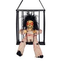 Halloween Scary Skeleton Prisoner Talking Let Me Out With Light Animatronic Prank Speaking Props Hangable Ghost Halloween Decor black