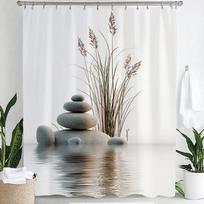 Modern Minimalist Pebble Water Ripple Pattern Shower Curtain,Printed Fabric Bathroom Curtains,Home Decoration Curtain With Hooks W60H190(CM)-1 Pcs white