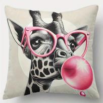 1Pc Giraffe Blowing Bubble Gum Printed Throw Pillow Cover, Suitable For Sofa,Bedroom,Living Room, Easily Create A Fun Atmosphere Peach skin 30*30(CM)-1Pcs black