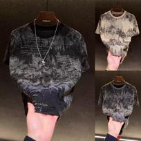 Men S Crew Neck Short Sleeve Distressed Rhinestone Letter Print Casual T Shirt M juoda