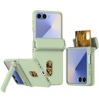 Automatinis spyruoklinis atlenkiamas stovas Laikiklis 2 kreditinių kortelių lizdai dėklas, skirtas Samsung Z Flip 7 flip7 Galaxy Z Flip 6 5 Objektyvo apsauginis dangtelis Galaxy Z Flip5 žalia