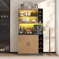 100x47x187cm, Buffet with LED Ambient Lighting and Cable Holes, Highboard, Large Space for Microwave, Height-Adjustable Side Storage Compartments 100 x 47 x 187 cm