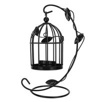 Retro Hollow Out Bird Cage Iron  ing Candle Holder Candlestick Lantern Home Decor (Black) black
