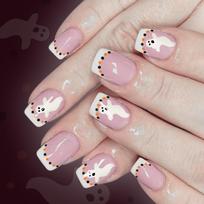 White French Tip Press On Nail Halloween Edition 24Pcs Bat Design Faux Nail Easy Application 1 gray