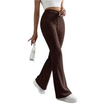 High Waist Ribbed Knit Flare Pants for Women Stretchy Wide Leg Casual Trousers Soft Comfy Elastic Waistband XL kava