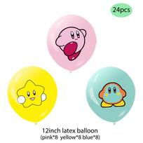 Vibrant Kirby Game Cake Insert Aluminum Foil Balloons Pull Flag Set For Kids Birthday Party 24Pcs  Balloons white