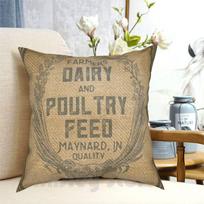 Vintage Burlap Style Dairy Poultry Feed Sack Design Pillow Case Printed Home Soft DIY Pillow Cover Vintage Burlap Dairy Cow 30X30CM beige