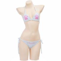 Anime Kawaii Girl Cute Cat Paw Bikini Swimsuit Women Claw Pattern Three Point Underwear Set Costume Cosplay One Size juoda