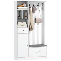 180 cm Coat Cabinet with Clothes Rack, Shoe Bench, 4 Hooks, Open Shelves, MDF, White 100 x 30 x 180 cm balta