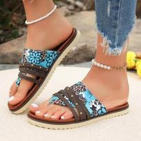 Women's Shoes New Promotion Flip-Toe Women's Slippers Summer Roman Mixed Color Outdoor Leisure Beach Flat Large Size Slippers 36 leopardo rašto spalva
