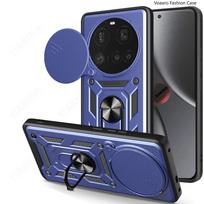 Slide Lens Armor Funda For Xiaomi 15 Ultra Case for Xiaomi Mi 15 Ultra Case Magnetic Ring Stand Holder Cover Shockproof Capa for Xiaomi 15 Ultra mėlyna