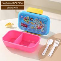 Children's Insulated Lunch Box with Cartoon Dividers, Spoon, and Leak-Proof Snap Closure - Double Compartment 304 Stainless Steel. blue