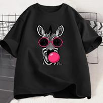 Funny Zebra Blowing Bubble Gum Summer Fashion T Shirt Cute Zebra Sunglasses Graphic Tee Quirky Safari Animal Humor Tops 3XL gray