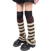 Moterų Harajuku megztų dryžuotų platėjančių kojų šildytuvų ir virš kelių ilgų kojinių rinkinys punk merginoms, japoniška gatvės mada black