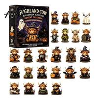 Halloween Ornament Gift Box Highland Cow Advent Calendar 24 Days Countdown Calendar with Tabletop Decoration Set