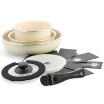 Greenpan 8-Piece Pot and Pan Set with Detachable Handles, IHGas Compatible [Click Chef] Ceramic Coating, PFAS-Free, No Harmful Substances, White beige
