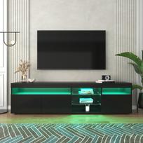 Juoda moderni TV spintelė, šviesus skydelis, reguliuojamas LED apšvietimas, svetainei ir valgomajam 180cm 180 x 35 x 48 cm juoda