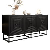 Modernus juodas komoda su 3 dvivėrėmis durimis, didelė daiktų laikymo talpa ir matiniu paviršiumi – Stilingas bufetas svetainei, valgomajam ir biurui 160 x 38 x 75.5 cm juoda