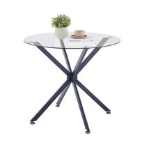 80 cm apvalus valgomojo stalas iš grūdinto stiklo, tinkamas 1–4 žmonėms, erdvę taupantis mažas virtuvės stalas, su tvirtomis metalinėmis kojomis, juodas 80 x 80 x 78 cm juoda