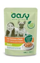 Šlapias šunų ėdalas OASY DOG STRIPS Adult SALMON 100g, maišelis