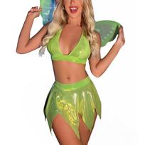 Moteriškas Seksualus Fėjos Kostiumas Cosplay Bikini Maudymosi Kostiumas Kaklą Laikantis Liemenėlė Trikampės Kelnaitės Mini Sijonas Rankogaliai Sparnai S žalia