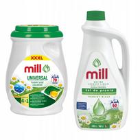 Skalbimo kapsulės Mill 70 skalbimų ir skystis 3 l baltai ir universaliai tekstilei