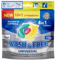 Skalbimo kapsulės WASH&FREE Universal 4in1, 11 vnt.