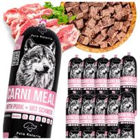 Šunų ėdalas šlapi, kiaulienos mėsa 90% CarniMeal dešros batonėliai 10x1kg