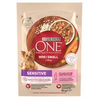 Šunų ėdalas PURINA ONE Mini Sensitive su lašiša, ryžiais ir morkomis 85 g