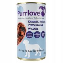 Šunų konservai PURRLOVE su jautiena, 1250g, mėsos gabalėliai