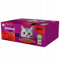 Šlapias kačių ėdalas WHISKAS su jautiena, vištiena, ėriena, paukštiena SOS 80 x 85g