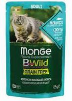 Katėms Monge BWild su menke, krevetėmis ir daržovėmis padaže 85 g
