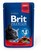 Šlapes maistas katėms BRIT Premium, jautiena ir žirniai, 24x100g