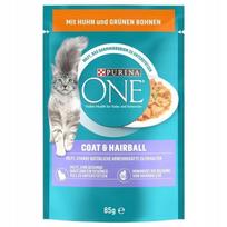 Šlapias kačių maistas PURINA ONE Coat and Hairball, 85 g